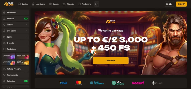Slot Lair casino welcome package of up to €/£3,000 plus 450 free spins