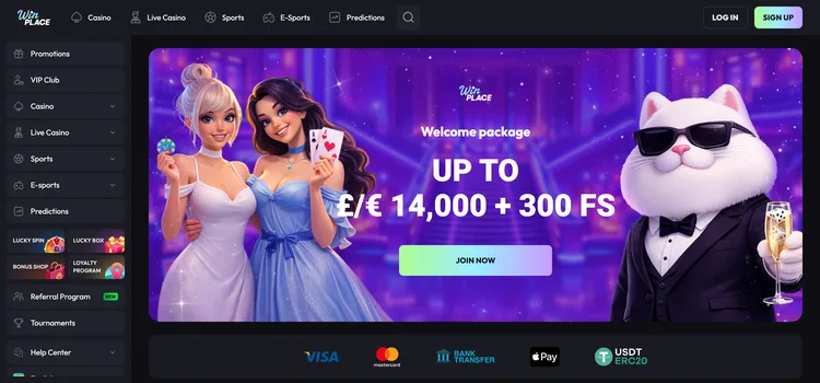 Win Place casino welcome package of up to £/€14,000 plus 300 free spins
